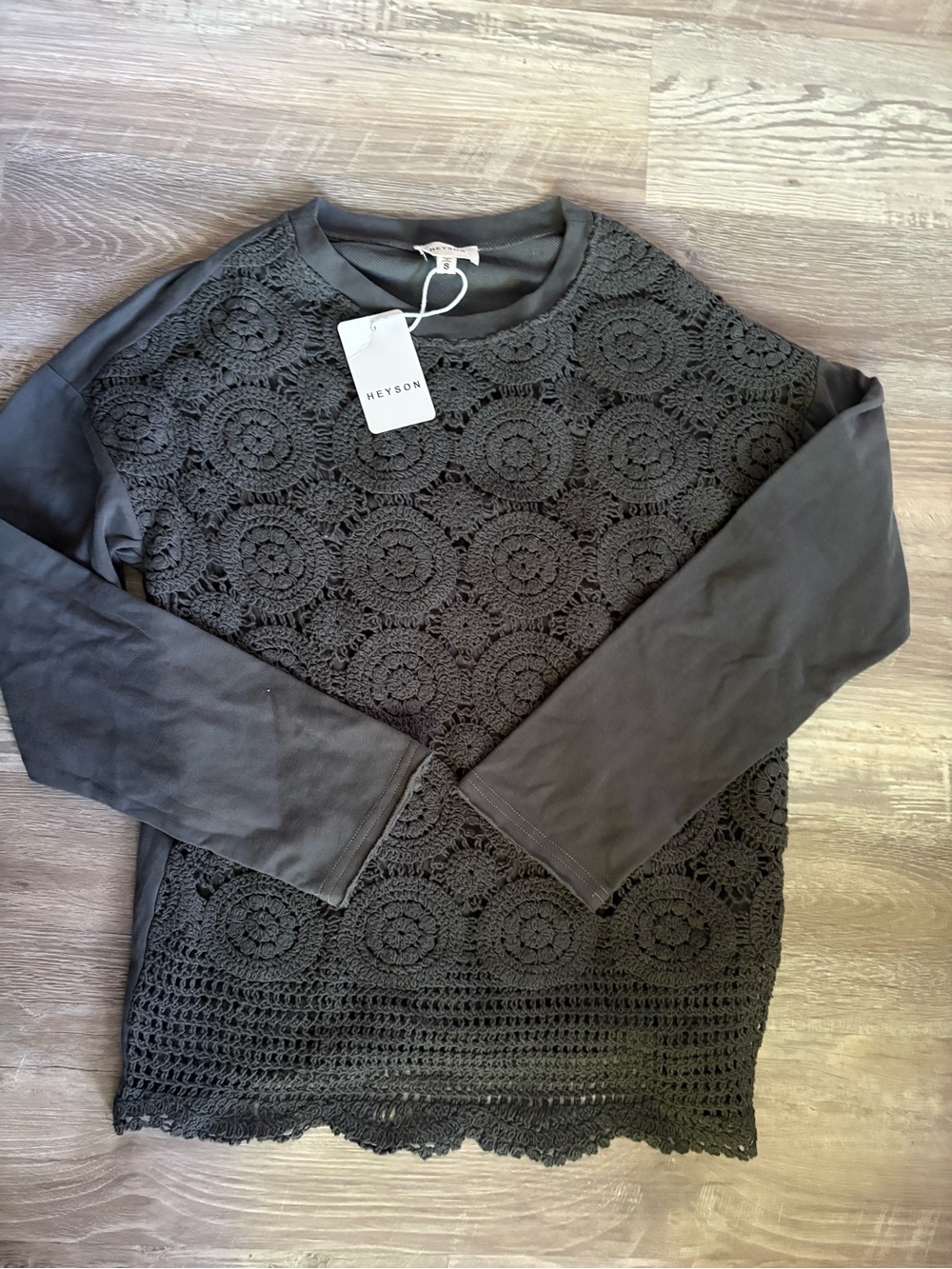 HEYSON Green Gray Crochet Long Sleeve Pullover Sweater Women’s Regular S